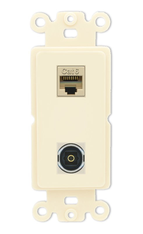 RiteAV - Cat6 Toslink Port Wall Plate Decorative (Insert) - Rocker [Light-Almond]