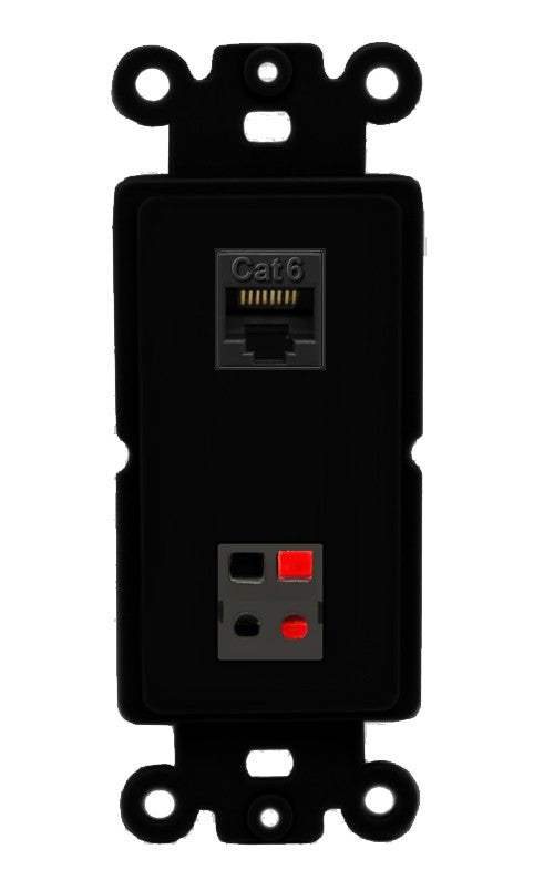 RiteAV - Cat6 Speaker Jack Port Wall Plate Decorative (Insert)  - Rocker [Black/Black]