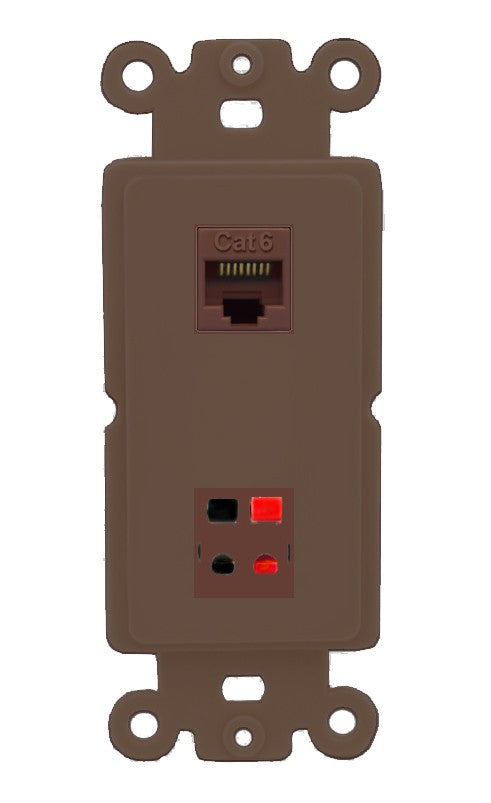 RiteAV - Cat6 Speaker Jack Port Wall Plate Decorative (Insert)  - Rocker [Brown/Brown]