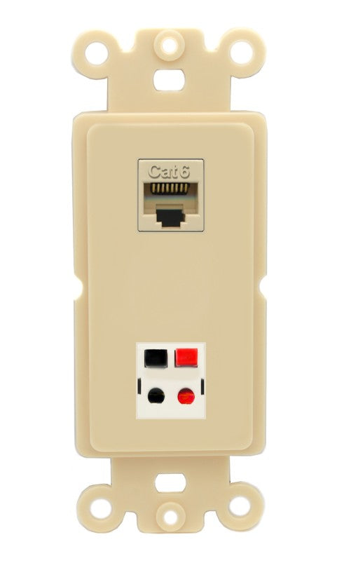 RiteAV - Cat6 Speaker Jack Port Wall Plate Decorative (Insert)  - Rocker [Ivory/Ivory]