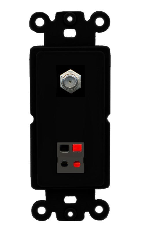 RiteAV - Coax Speaker Jack Port Wall Plate Decorative (Insert)  - Rocker [Black/Black]