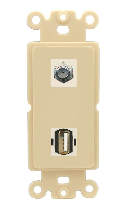 RiteAV - Coax USB 2.0 A-A Port Wall Plate Decorative (Insert) - Rocker [Ivory/Ivory]