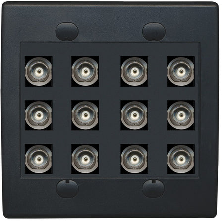 RiteAV 12 Port BNC Female/Female HD-SDI Jack Wall Plate - Flat Style 2 Gang [Black/Black]