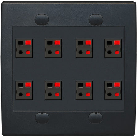 RiteAV 8 Port Speaker Jack Dual Gang Wall Plate for Home Theater - Flat Style 2 Gang [Black/Black]
