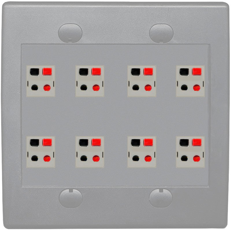 RiteAV 8 Port Speaker Jack Dual Gang Wall Plate for Home Theater - Flat Style 2 Gang [Gray/Gray]