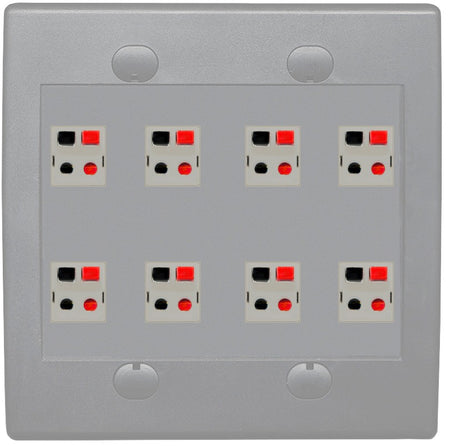 RiteAV 8 Port Speaker Jack Dual Gang Wall Plate for Home Theater - Flat Style 2 Gang [Gray/Gray]