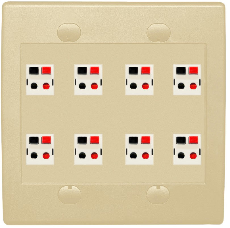 RiteAV 8 Port Speaker Jack Dual Gang Wall Plate for Home Theater - Flat Style 2 Gang [Ivory/Ivory]
