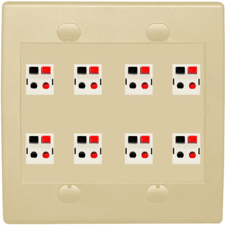 RiteAV 8 Port Speaker Jack Dual Gang Wall Plate for Home Theater - Flat Style 2 Gang [Ivory/Ivory]