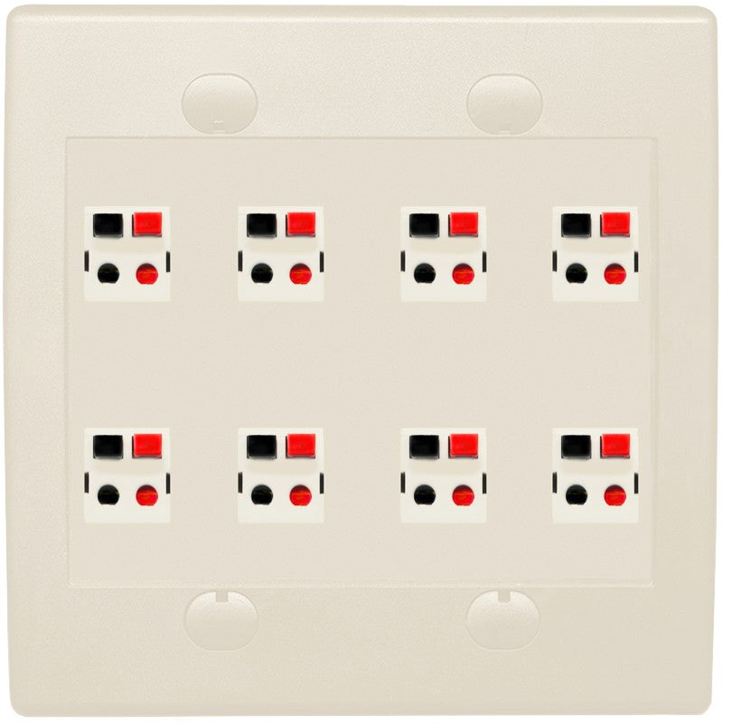 RiteAV 8 Port Speaker Jack Dual Gang Wall Plate for Home Theater - Flat Style 2 Gang [Light Almond]