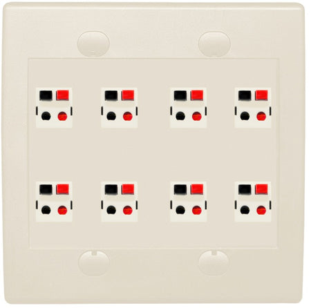 RiteAV 8 Port Speaker Jack Dual Gang Wall Plate for Home Theater - Flat Style 2 Gang [Light Almond]