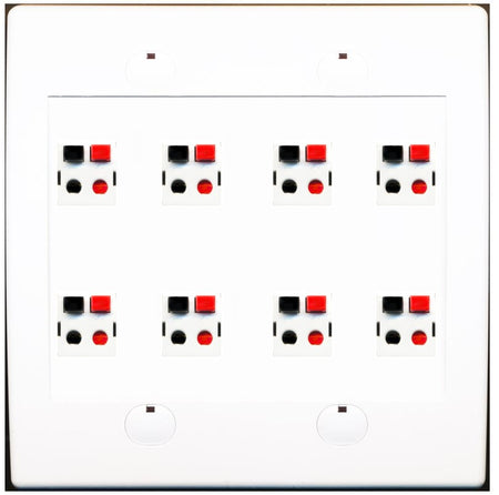 RiteAV 8 Port Speaker Jack Dual Gang Wall Plate for Home Theater - Flat Style 2 Gang [White]