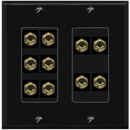RiteAV 10 Banana 5 Speaker Surround 2 Gang Coupler Decorative Wall Plate - 2 Gang [Black/Black]