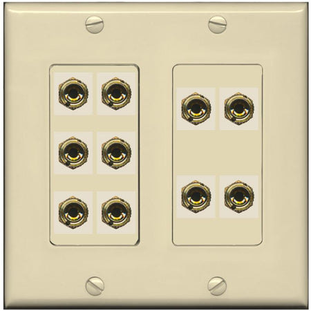 RiteAV 10 Banana 5 Speaker Surround 2 Gang Coupler Decorative Wall Plate - 2 Gang [Ivory/Ivory]