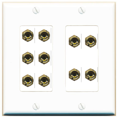 RiteAV 10 Banana 5 Speaker Surround 2 Gang Coupler Decorative Wall Plate - 2 Gang [White]