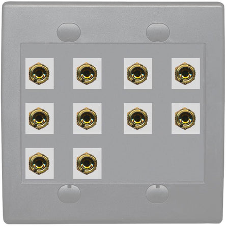 RiteAV 10 Banana 5 Speaker Surround  2 Gang Coupler Wall Plate 2 Gang Gray