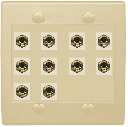 RiteAV 10 Banana 5 Speaker Surround  2 Gang Coupler Wall Plate 2 Gang Ivory