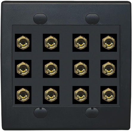 RiteAV 12 Banana 6 Speaker Surround  2 Gang Coupler Wall Plate 2 Gang Black