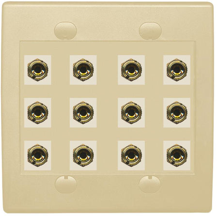 RiteAV 12 Banana 6 Speaker Surround  2 Gang Coupler Wall Plate 2 Gang Ivory