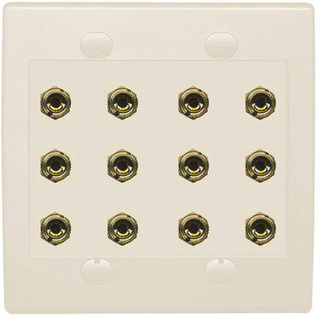 RiteAV 12 Banana 6 Speaker Surround  2 Gang Coupler Wall Plate 2 Gang Almond