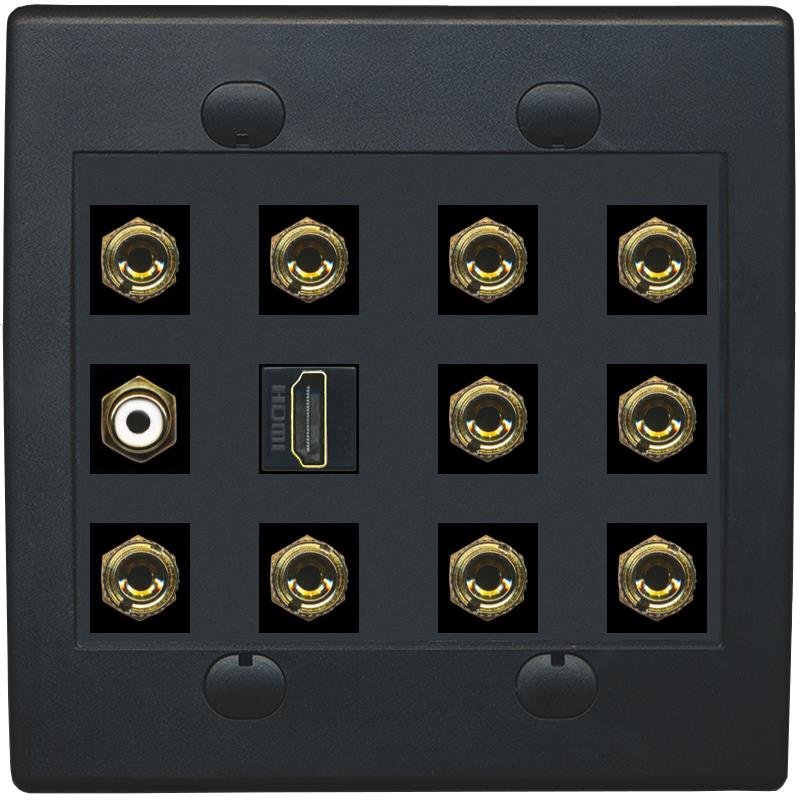 RiteAV 5.1 Surround Sound Speaker and 1 Port HDMI RCA Wall Plate 10 Banana - Flat 2 Gang [Black/Black]