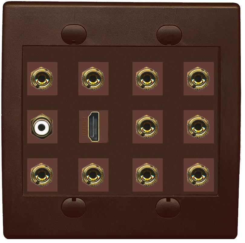 RiteAV 5.1 Surround Sound Speaker and 1 Port HDMI RCA Wall Plate 10 Banana - Flat 2 Gang [Brown/Brown]