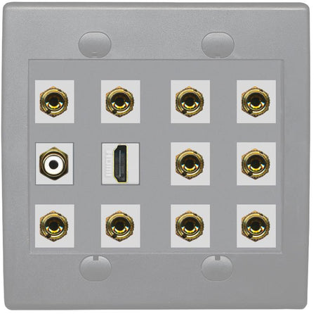 RiteAV 5.1 Surround Sound Speaker and 1 Port HDMI RCA Wall Plate 10 Banana - Flat 2 Gang [Gray/Gray]