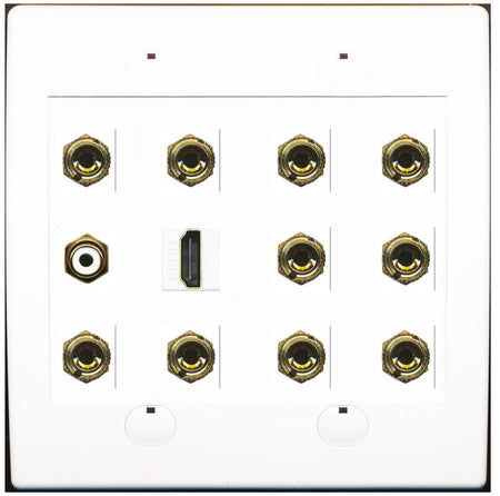 RiteAV 5.1 Surround Sound Speaker and 1 Port HDMI RCA Wall Plate 10 Banana - Flat 2 Gang [White]