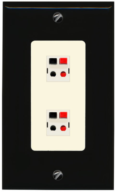 RiteAV 1 Gang 2 Port Speaker Jack Wall Plate - 1 Gang Decorative [Black/Light-Almond]