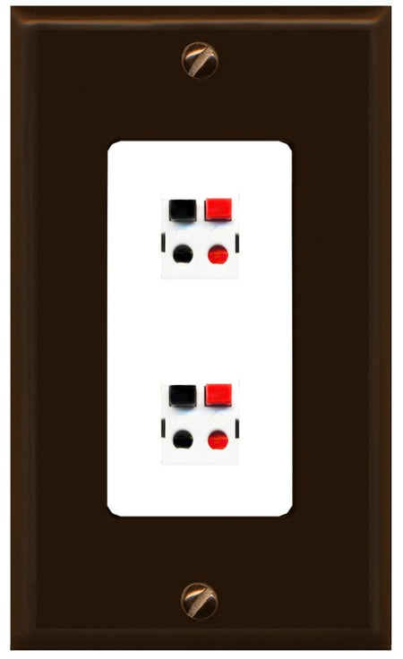 RiteAV 1 Gang 2 Port Speaker Jack Wall Plate - 1 Gang Decorative [Brown/White]