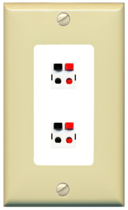 RiteAV 1 Gang 2 Port Speaker Jack Wall Plate - 1 Gang Decorative [Ivory/White]