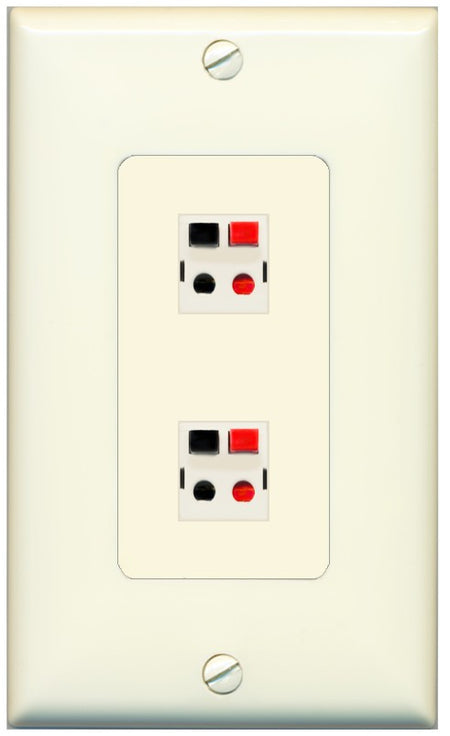 RiteAV 1 Gang 2 Port Speaker Jack Wall Plate - 1 Gang Decorative [Light-Almond]