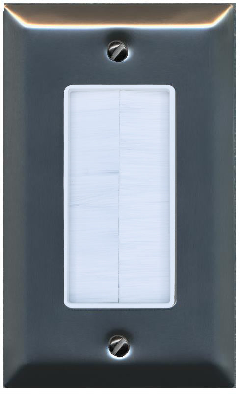 RiteAV 1 Gang Brush Plate Pass Through Decorative Stainless Steel Wall Plate