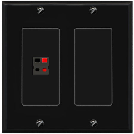 RiteAV 1 Port Speaker Wire Plug Jack Wall Plate - 2 Gang [Black/Black]