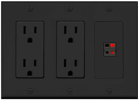 RiteAV 1 Port Speaker Wire Plug Jack Wall Plate - 2 Outlet [Black/Black]