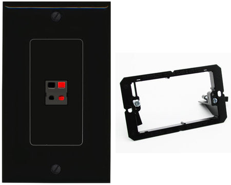 RiteAV 1 Port Speaker Wire Plug Jack Wall Plate - Bracket [Black/Black]