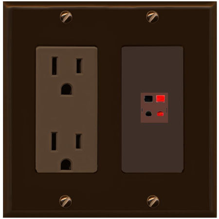 RiteAV 1 Port Speaker Wire Plug Jack Wall Plate - Outlet [Brown/Brown]