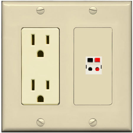 RiteAV 1 Port Speaker Wire Plug Jack Wall Plate - Outlet [Ivory/Ivory]