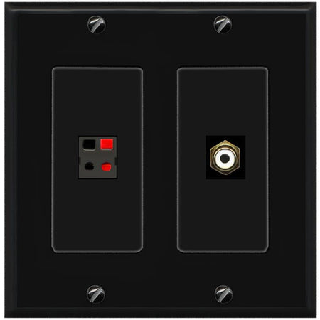 RiteAV 1 Port Speaker Plug Jack Wall Plate with RCA for Subwoofer - 2 Gang [Black/Black]