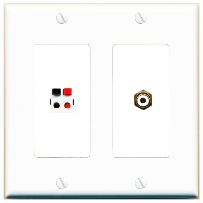 RiteAV 1 Port Speaker Plug Jack Wall Plate with RCA for Subwoofer - 2 Gang [White]