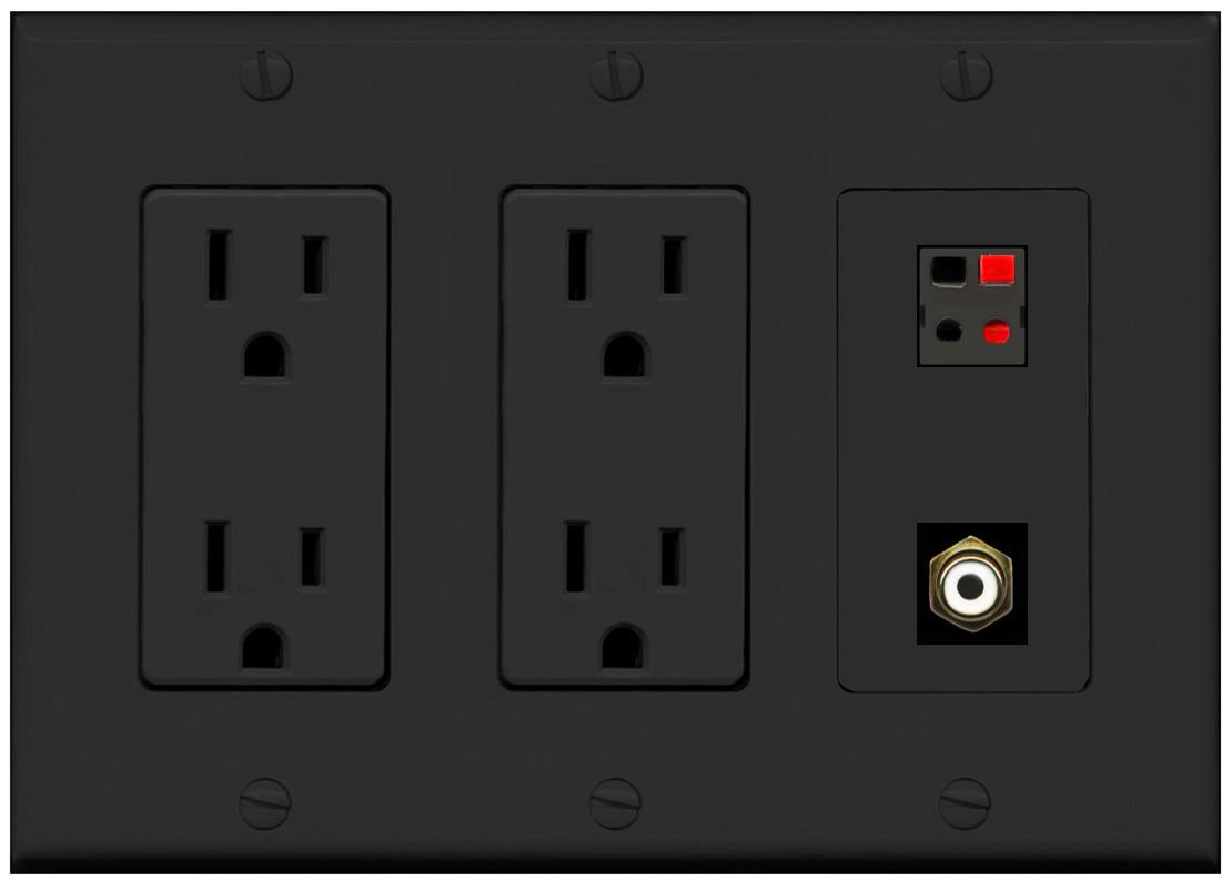 RiteAV 1 Port Speaker Plug Jack Wall Plate with RCA for Subwoofer - 2 Outlet [Black/Black]