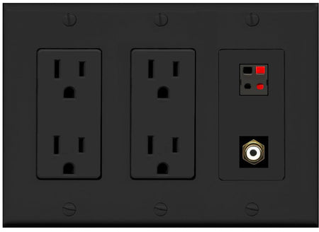 RiteAV 1 Port Speaker Plug Jack Wall Plate with RCA for Subwoofer - 2 Outlet [Black/Black]