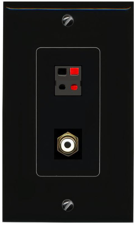 RiteAV 1 Port Speaker Plug Jack Wall Plate with RCA for Subwoofer - 1 Gang [Black/Black]