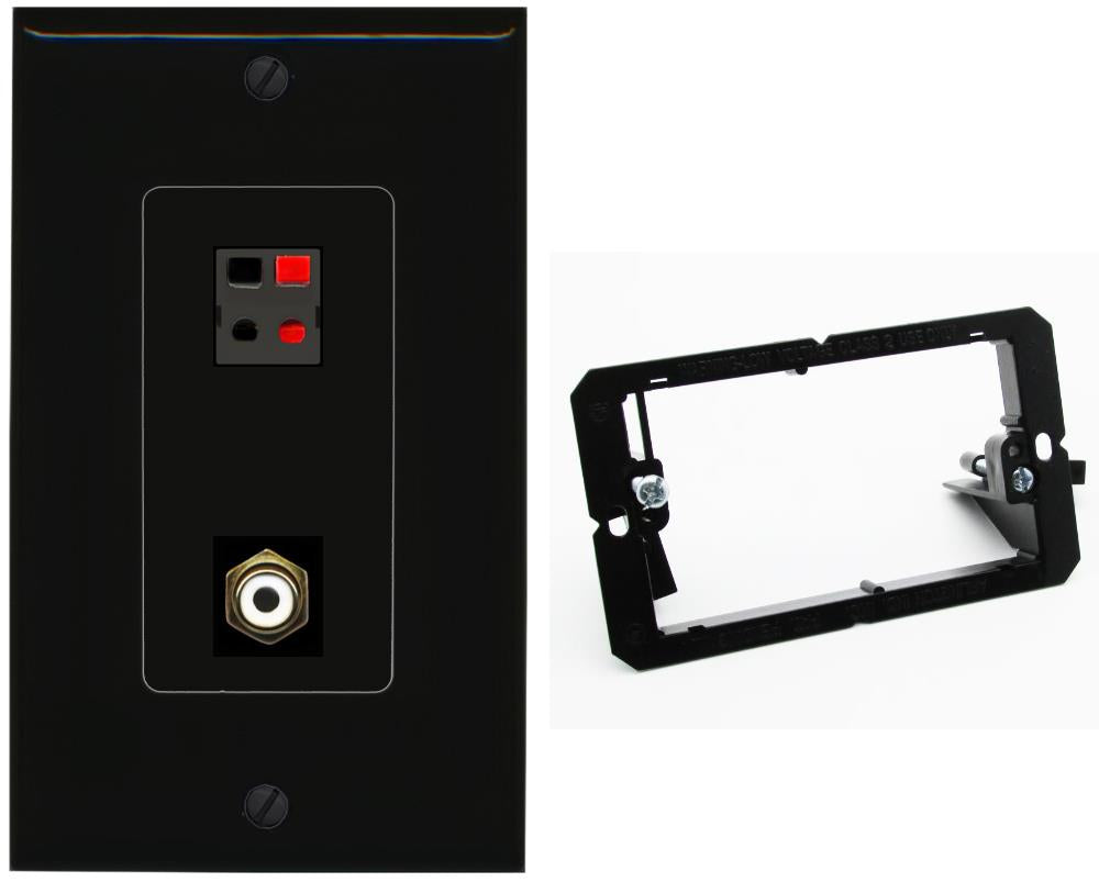 RiteAV 1 Port Speaker Plug Jack Wall Plate with RCA for Subwoofer - Bracket [Black/Black]
