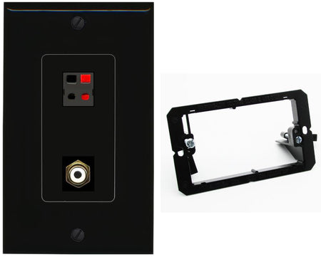 RiteAV 1 Port Speaker Plug Jack Wall Plate with RCA for Subwoofer - Bracket [Black/Black]