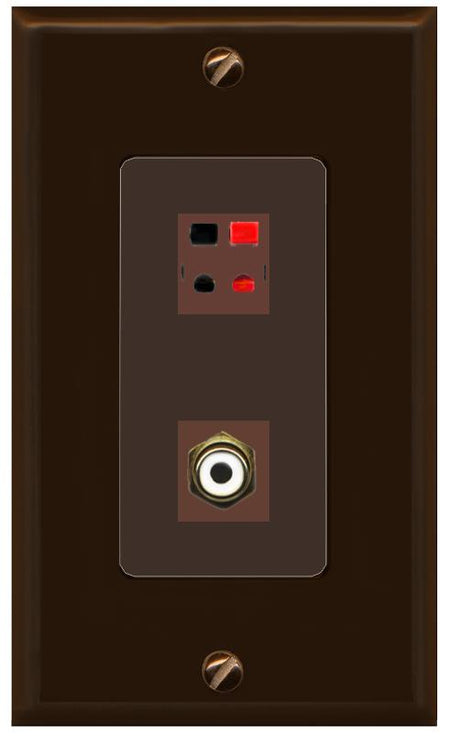 RiteAV 1 Port Speaker Plug Jack Wall Plate with RCA for Subwoofer - 1 Gang [Brown/Brown]