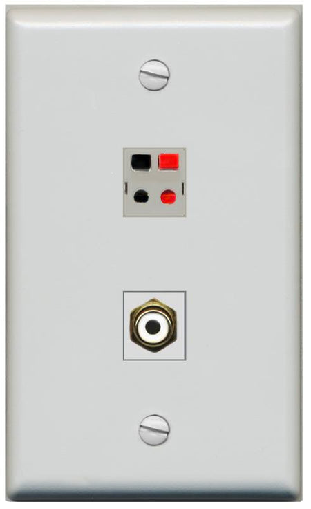 RiteAV 1 Port Speaker Plug Jack Wall Plate with RCA for Subwoofer - Flat [Gray/Gray]