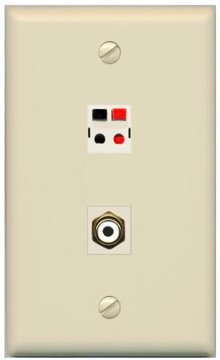 RiteAV 1 Port Speaker Plug Jack Wall Plate with RCA for Subwoofer - Flat [Ivory/Ivory]