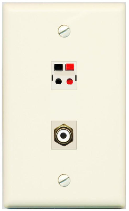 RiteAV 1 Port Speaker Plug Jack Wall Plate with RCA for Subwoofer - Flat [Light-Almond]