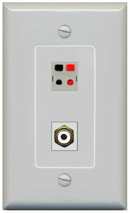 RiteAV 1 Port Speaker Plug Jack Wall Plate with RCA for Subwoofer - 1 Gang [Gray/Gray]