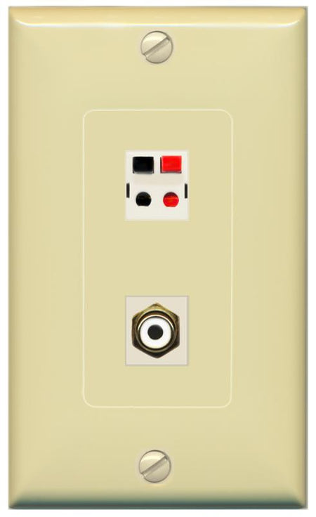 RiteAV 1 Port Speaker Plug Jack Wall Plate with RCA for Subwoofer - 1 Gang [Ivory/Ivory]